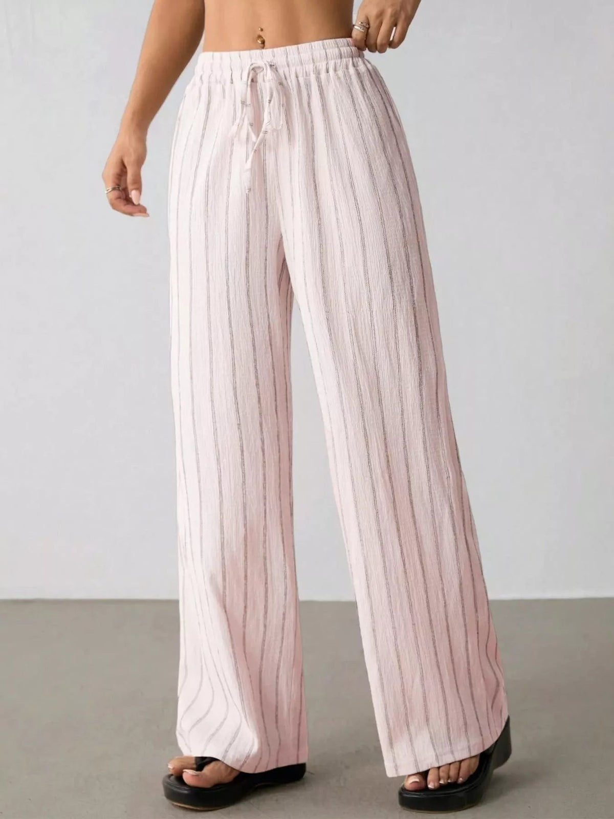 Striped Wide-Leg Drawstring Pants - Aura Apparel