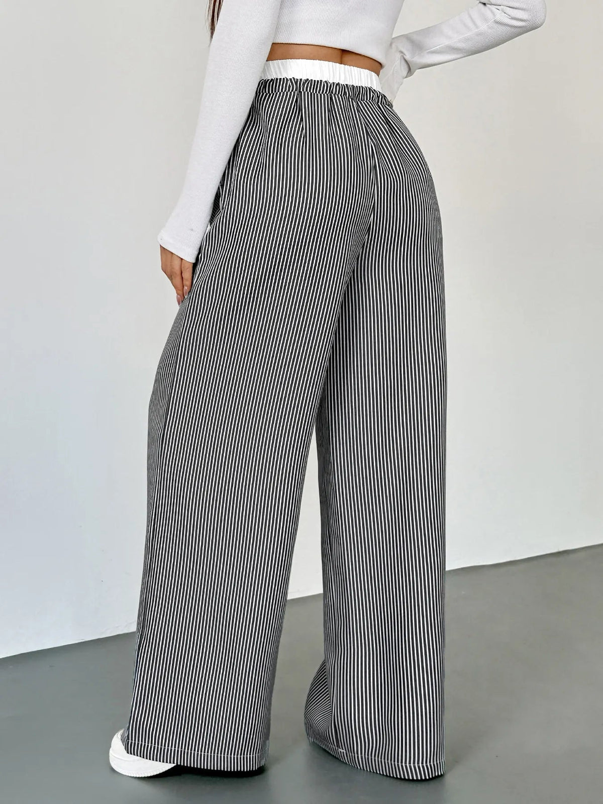 Striped Wide Leg Drawstring Pants - Aura Apparel