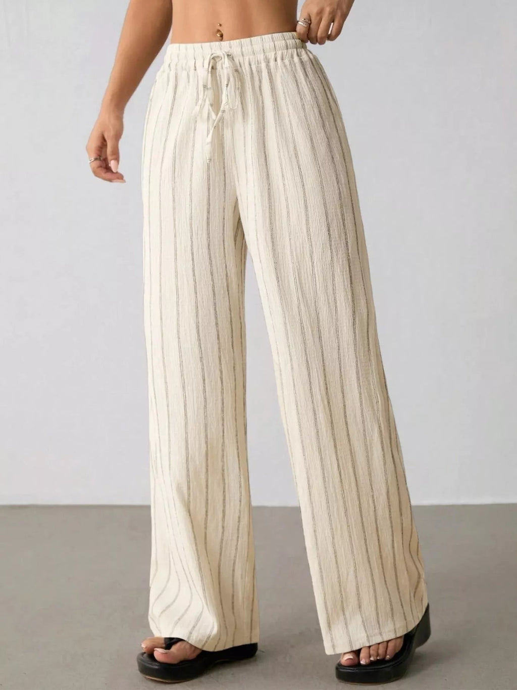Striped Wide-Leg Drawstring Pants - Aura Apparel