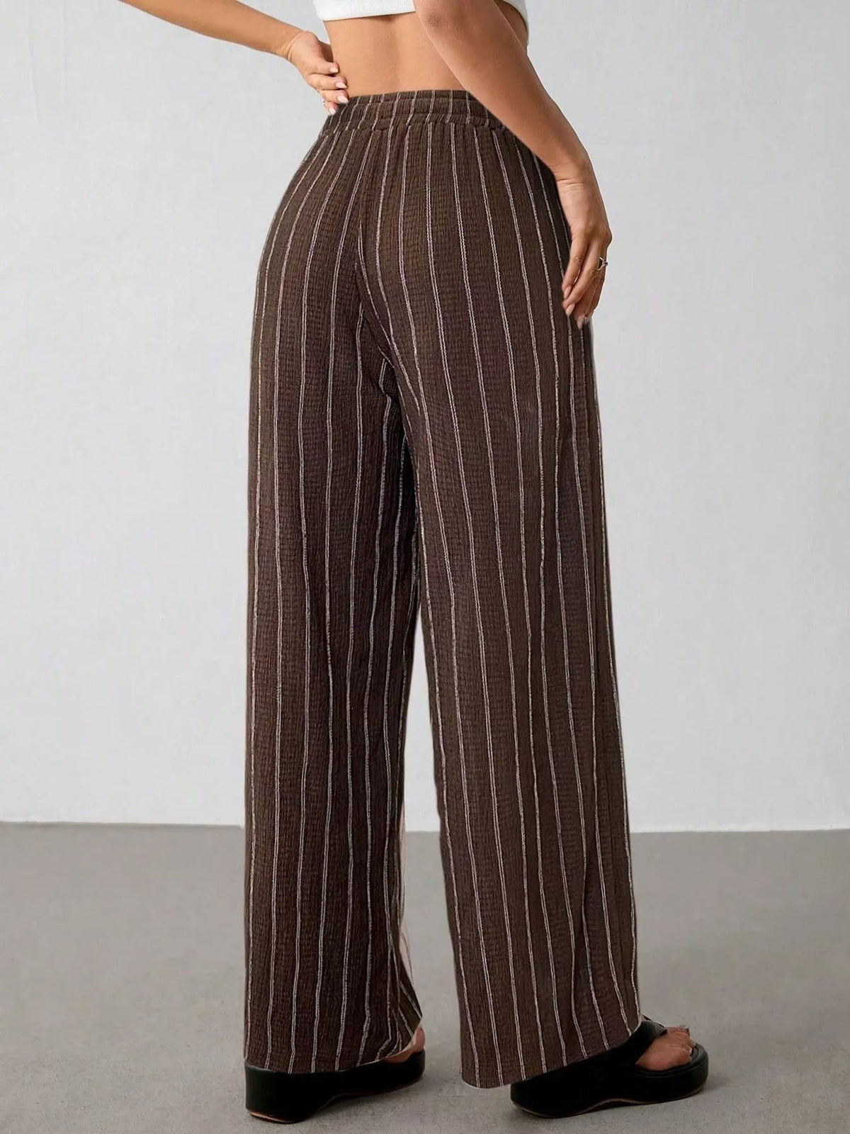 Striped Wide-Leg Drawstring Pants - Aura Apparel