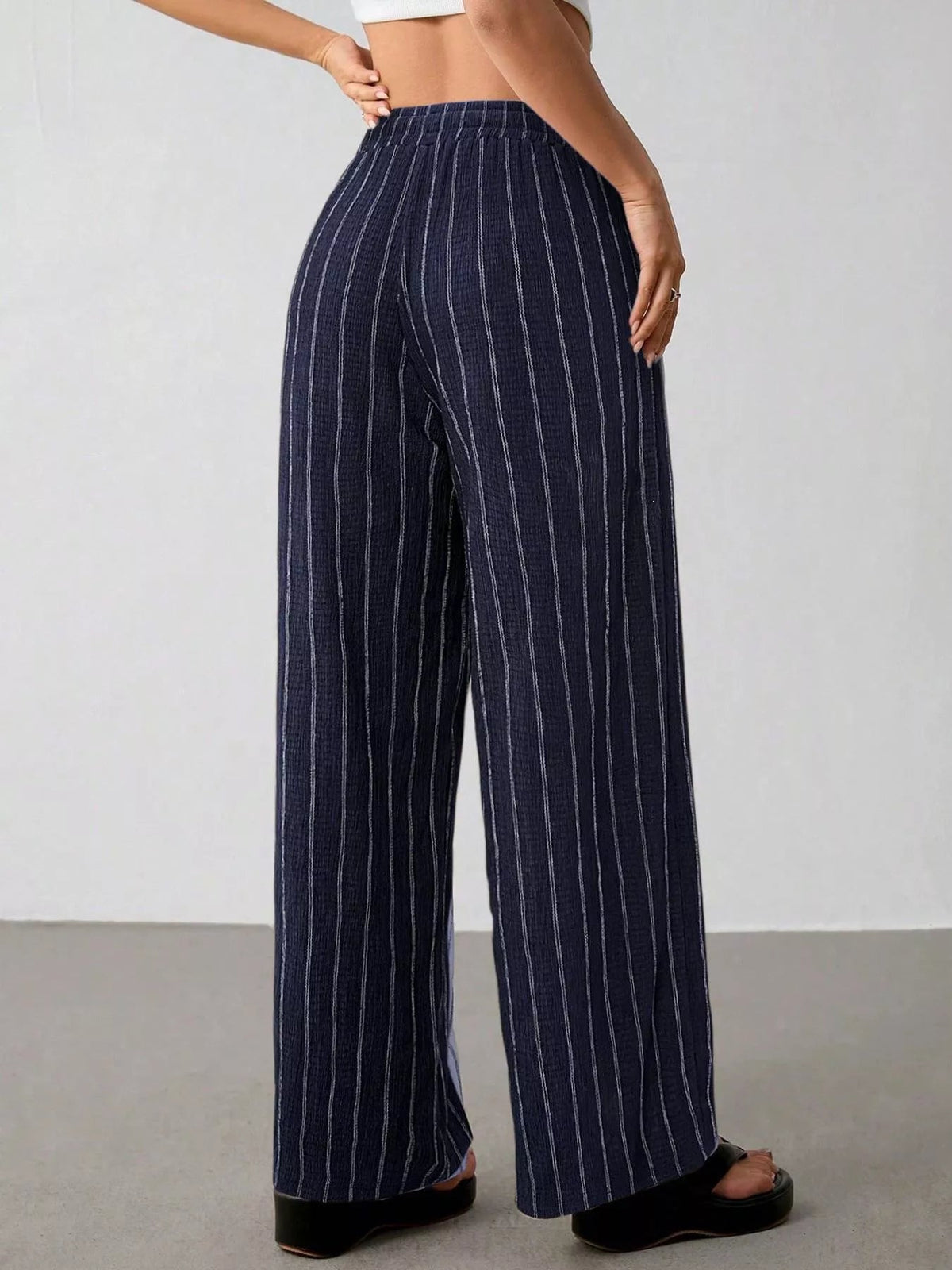 Striped Wide-Leg Drawstring Pants - Aura Apparel