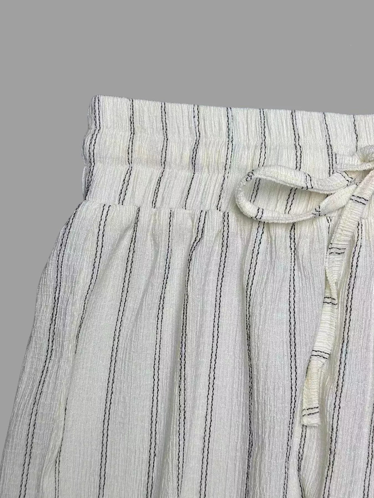 Striped Wide-Leg Drawstring Pants - Aura Apparel