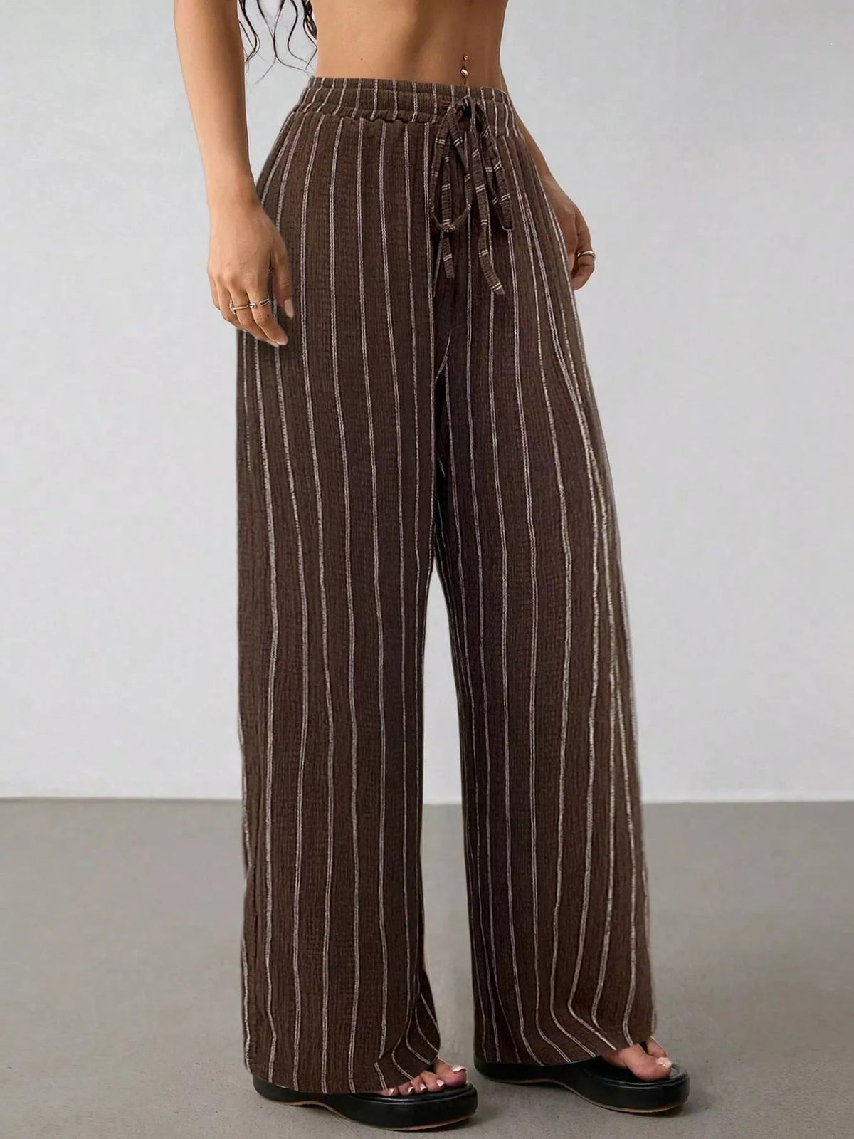 Striped Wide-Leg Drawstring Pants - Aura Apparel