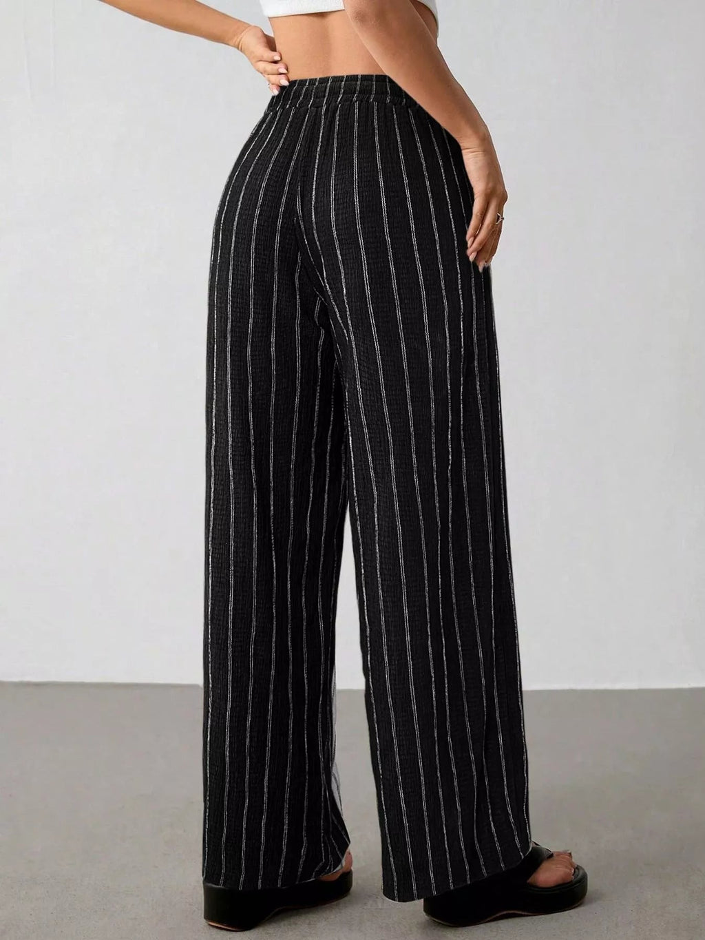 Striped Wide-Leg Drawstring Pants - Aura Apparel
