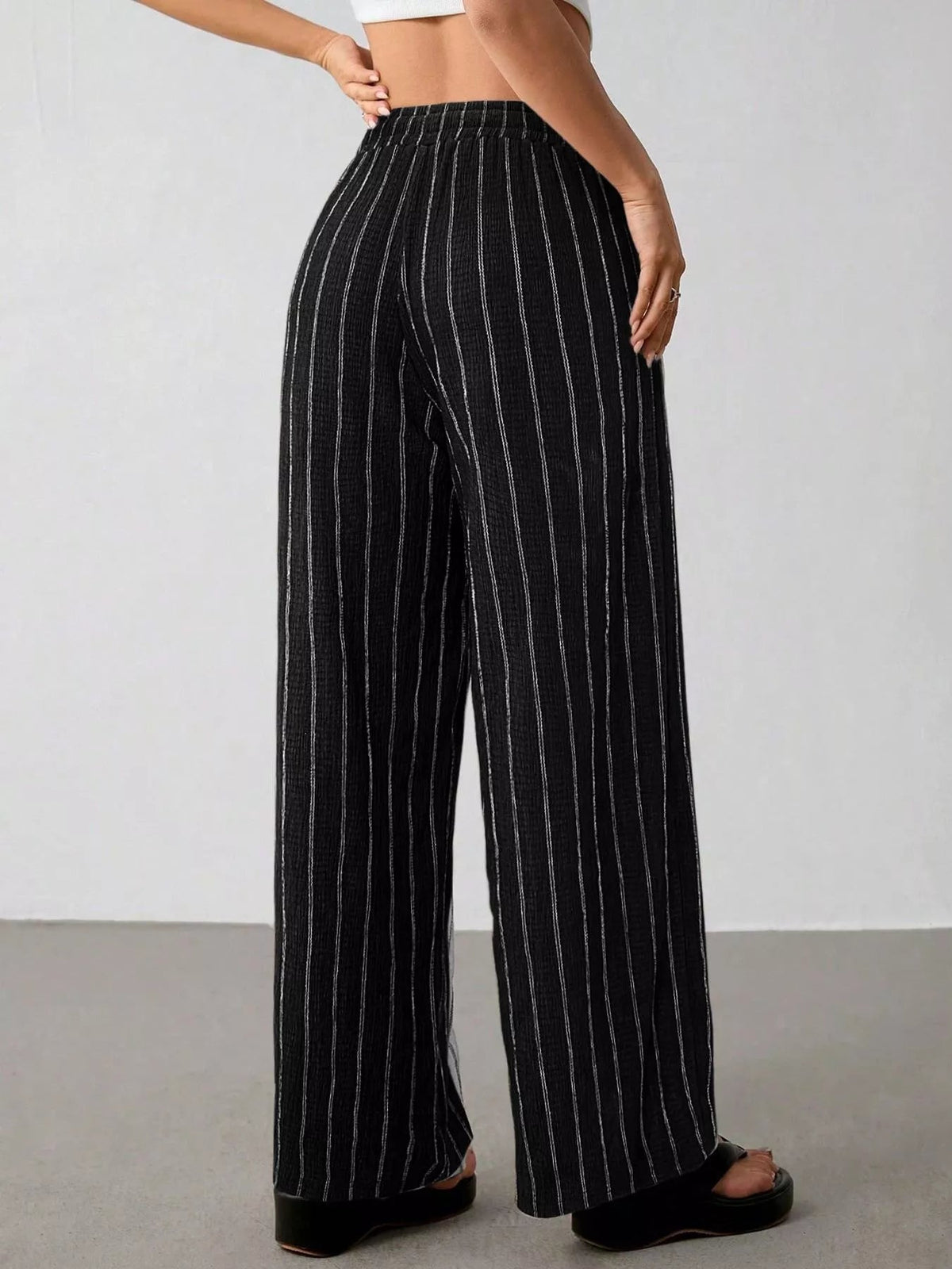 Striped Wide-Leg Drawstring Pants - Aura Apparel
