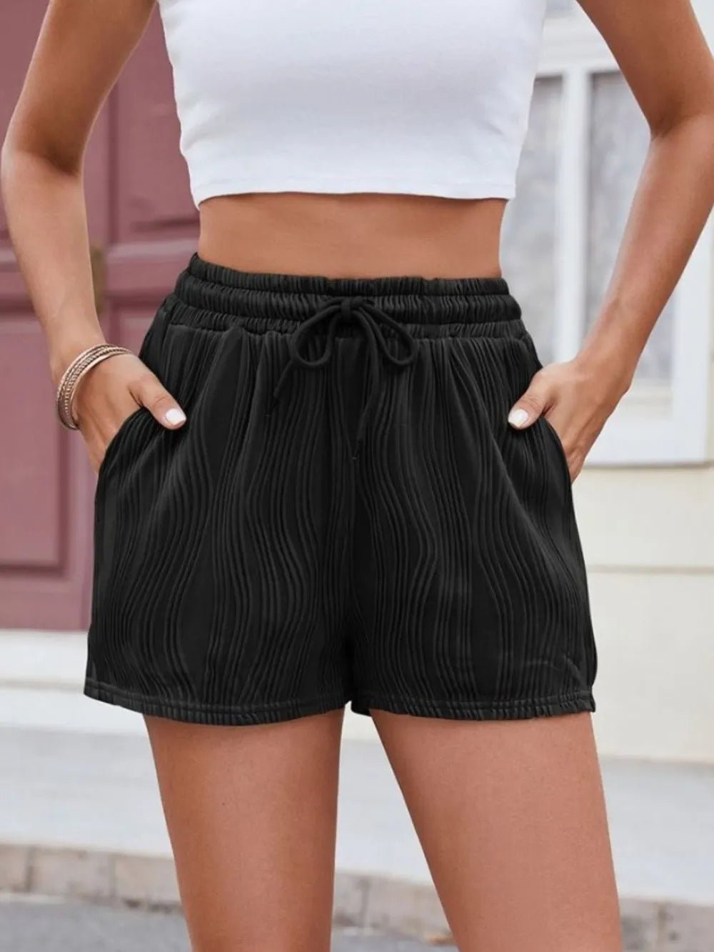 Texture Drawstring Shorts - Aura Apparel