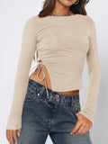 Tied Slit Round Neck Long Sleeve T-Shirt - Aura Apparel