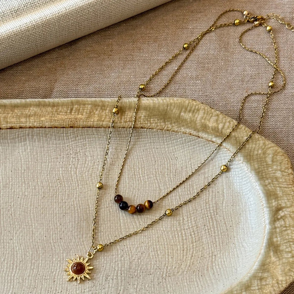 Tiger's Eye Copper Double Layered Necklace - Aura Apparel