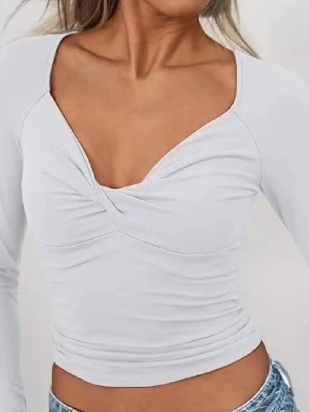 Twist Front Long Sleeve Fitted T-Shirt - Aura Apparel