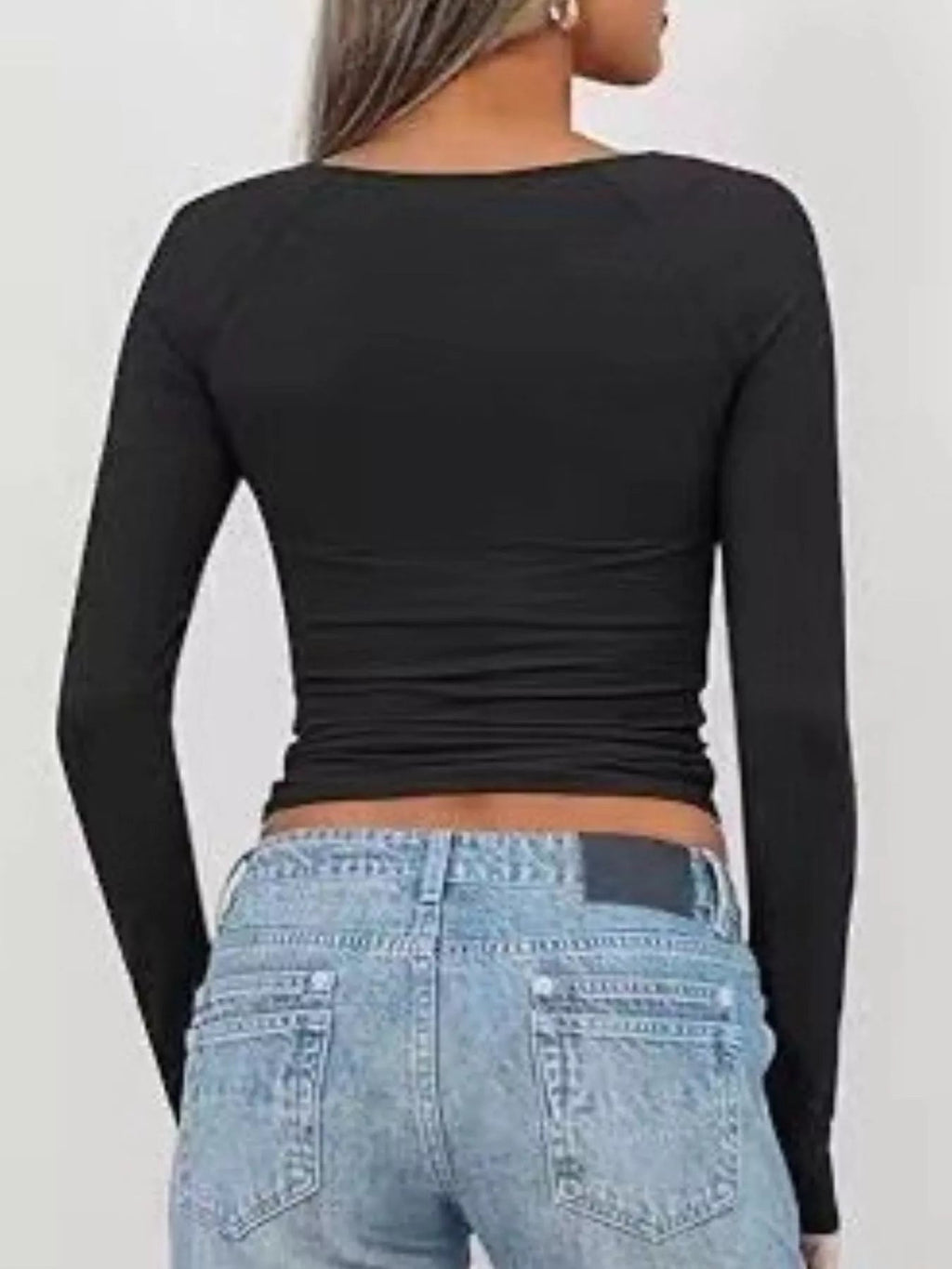 Twist Front Long Sleeve Fitted T-Shirt - Aura Apparel