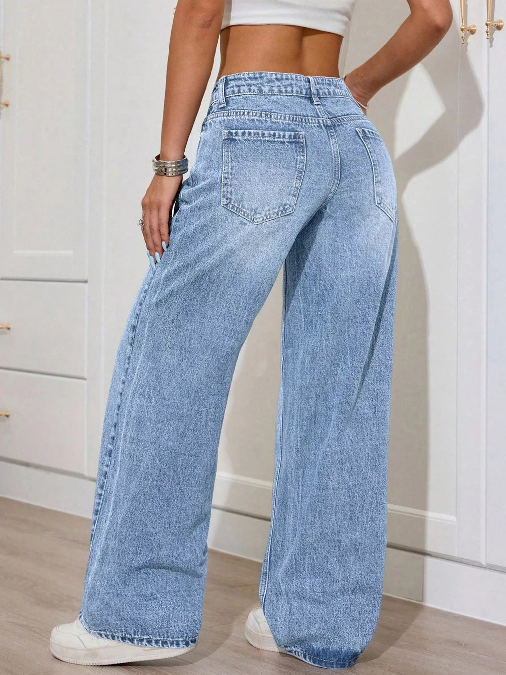 Washed Wide Leg Jeans - Aura Apparel