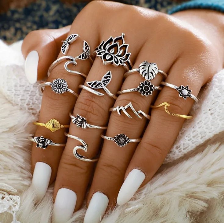 Western 15-Piece Ring Set - Aura Apparel