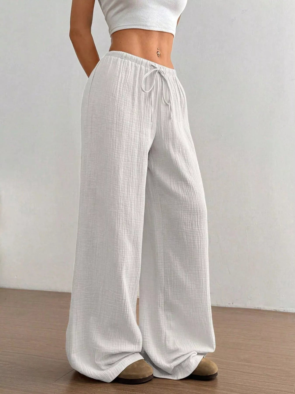 Wide-Leg Drawstring Pants - Aura Apparel