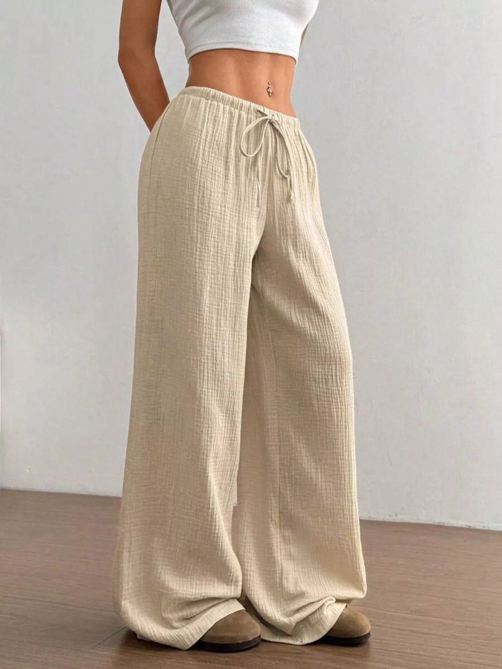 Wide-Leg Drawstring Pants - Aura Apparel