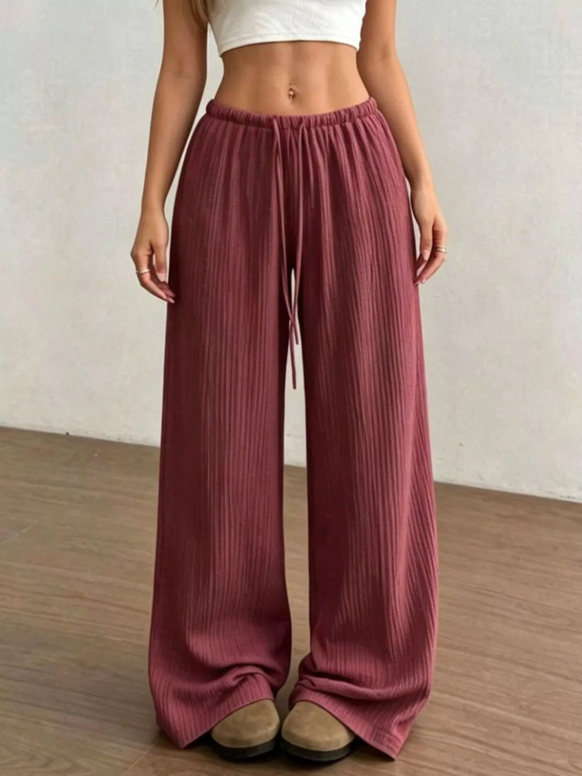 Wide-Leg Drawstring Pants - Aura Apparel