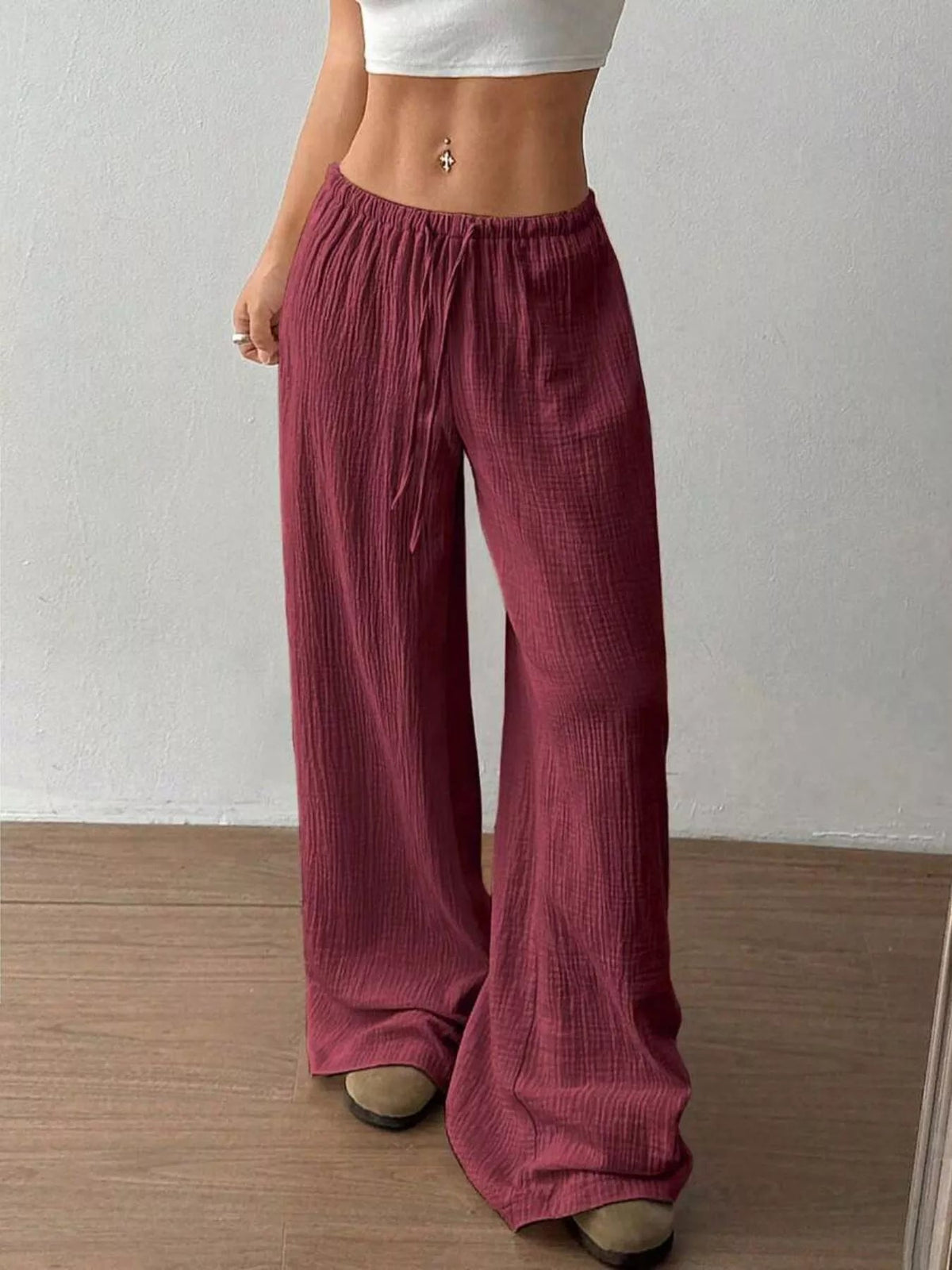 Wide-Leg Drawstring Pants - Aura Apparel