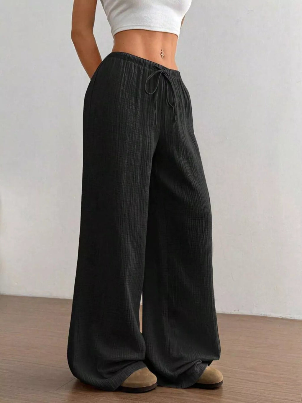 Wide-Leg Drawstring Pants - Aura Apparel