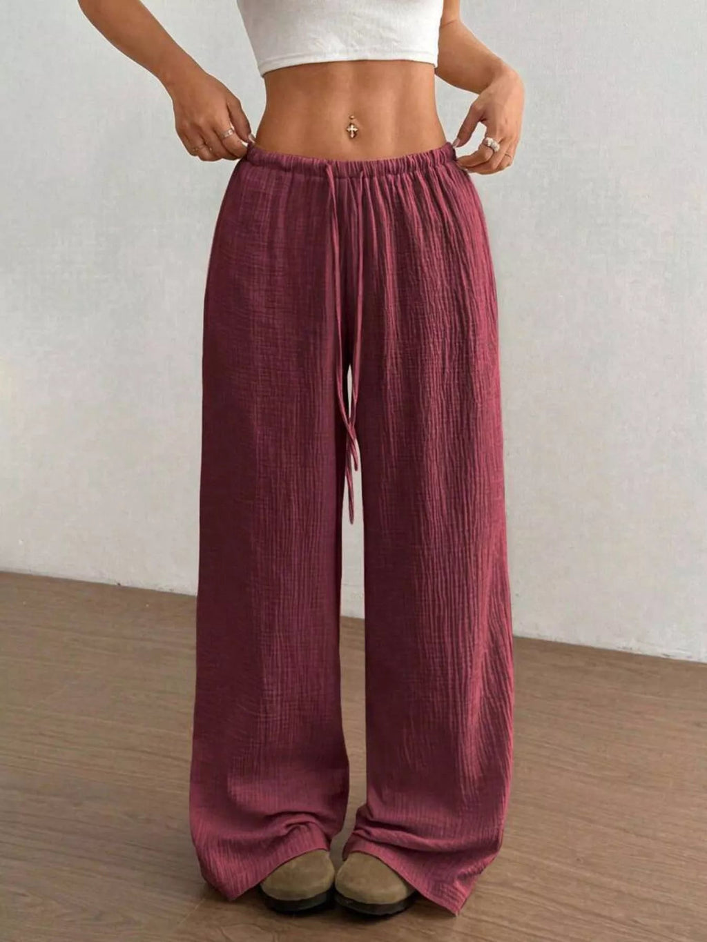 Wide-Leg Drawstring Pants - Aura Apparel