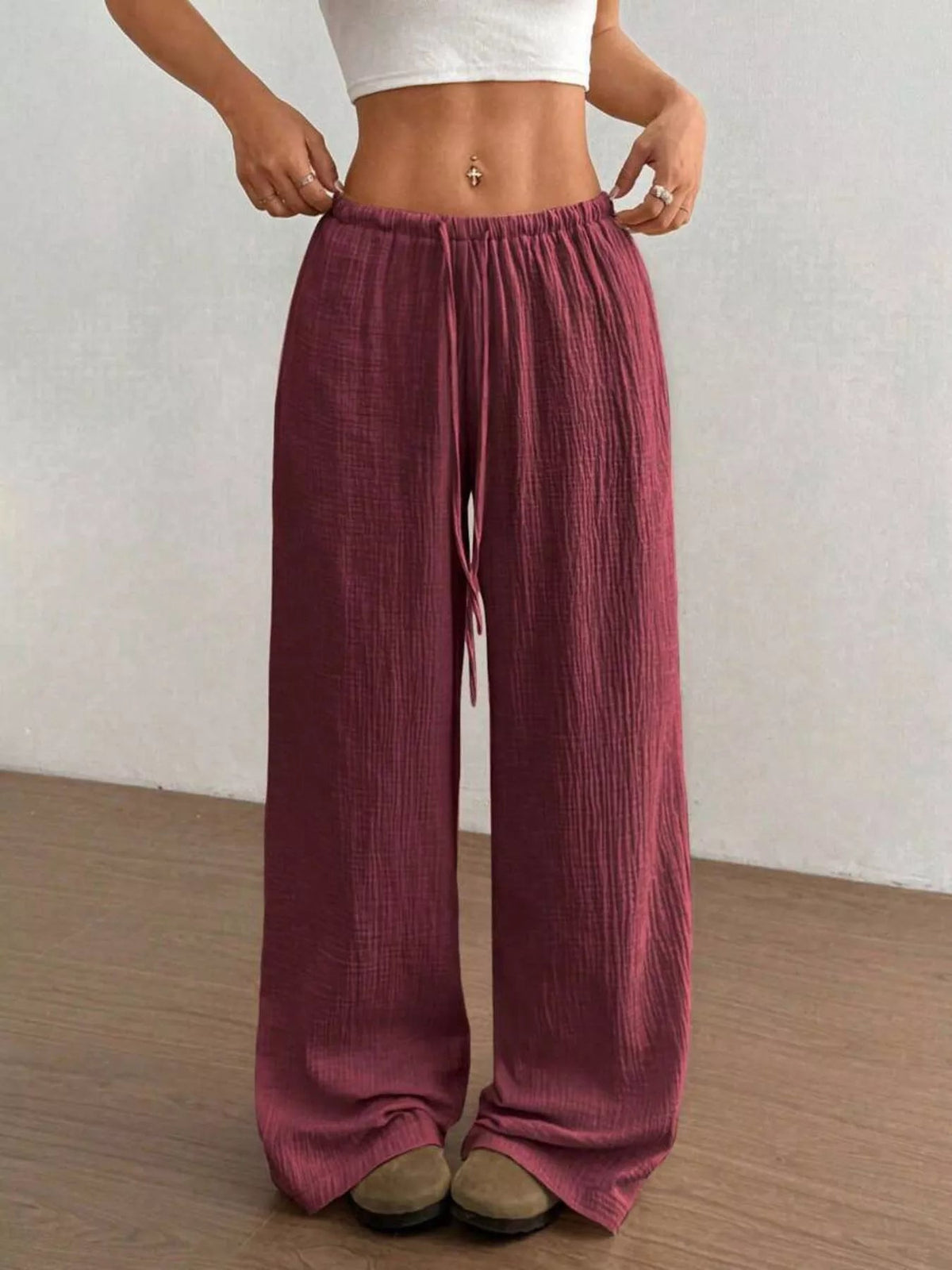 Wide-Leg Drawstring Pants - Aura Apparel