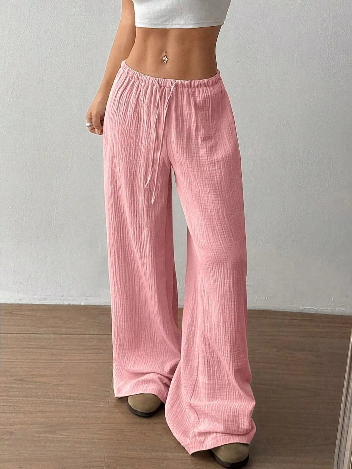 Wide-Leg Drawstring Pants - Aura Apparel