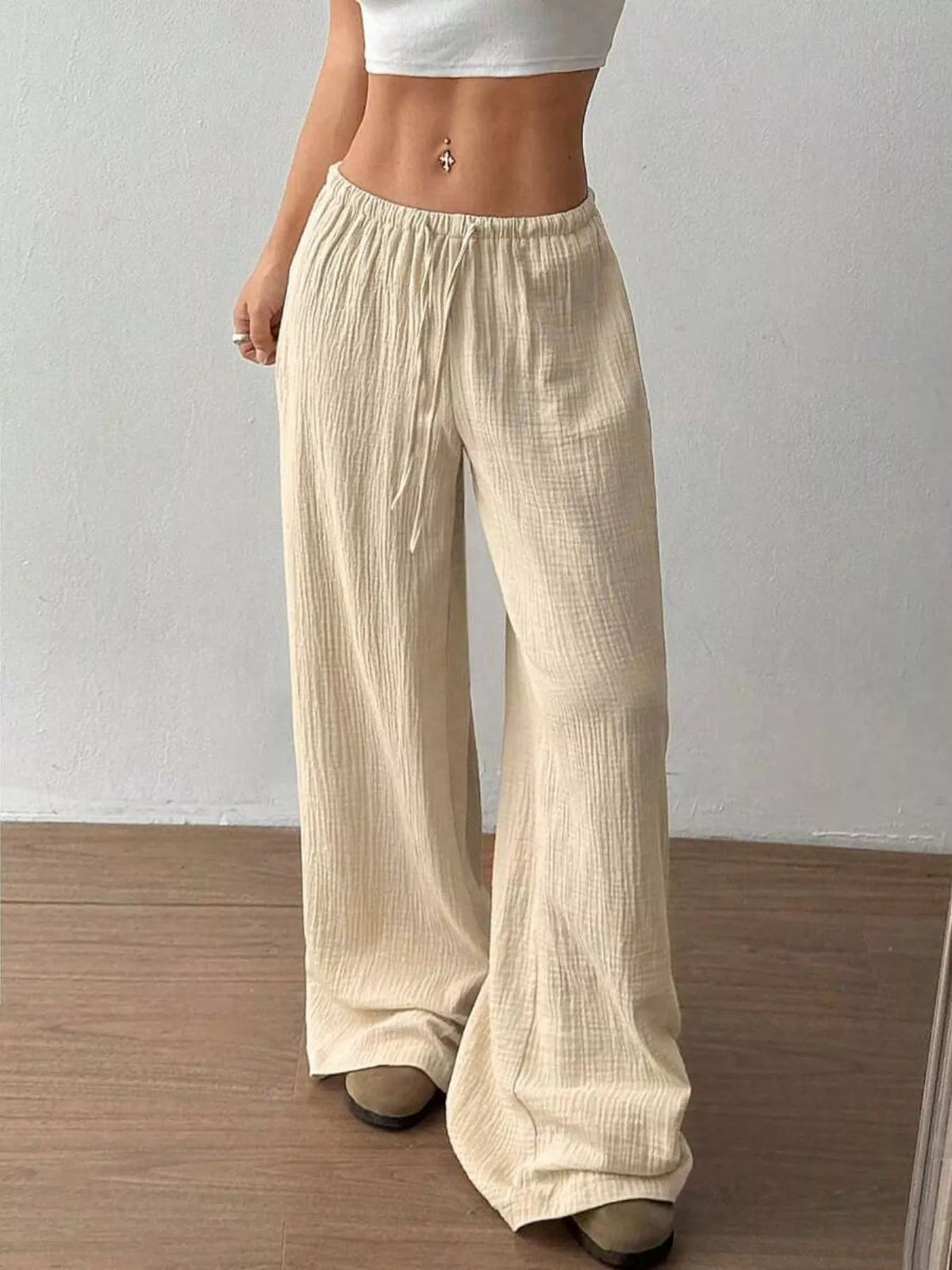 Wide-Leg Drawstring Pants - Aura Apparel