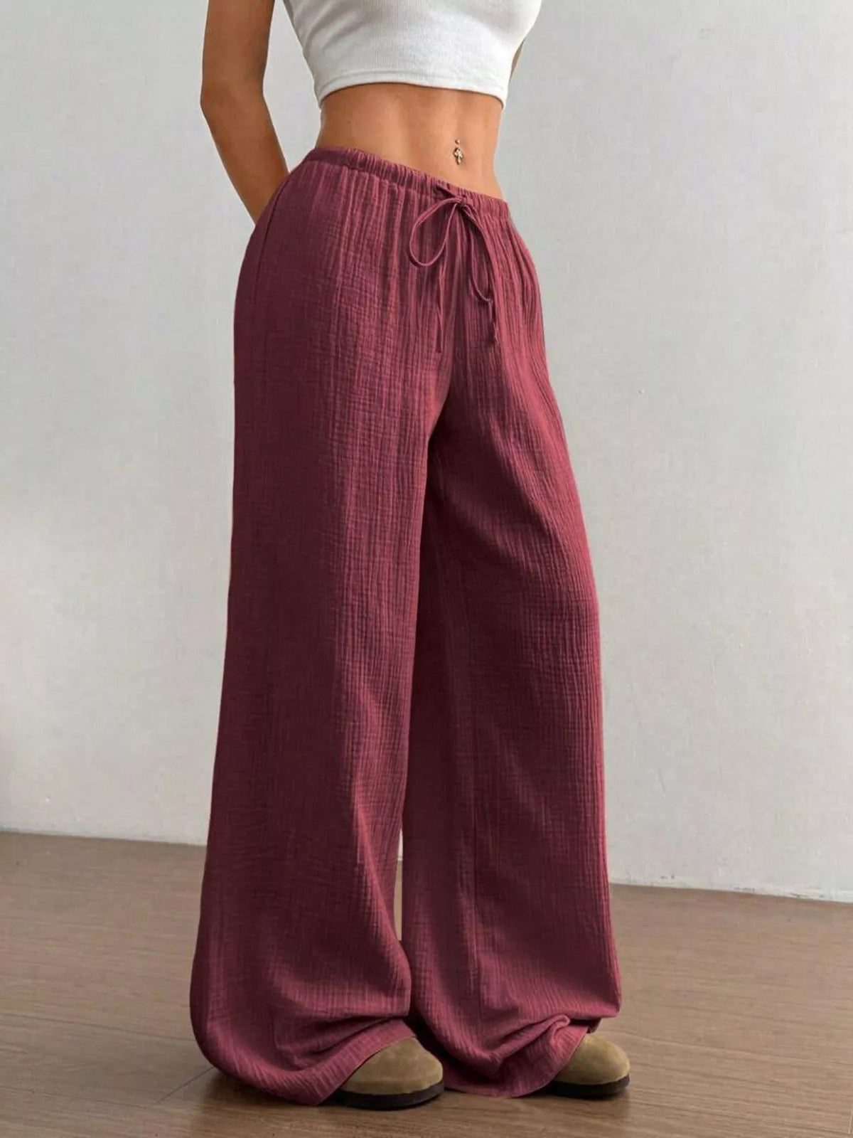 Wide-Leg Drawstring Pants - Aura Apparel