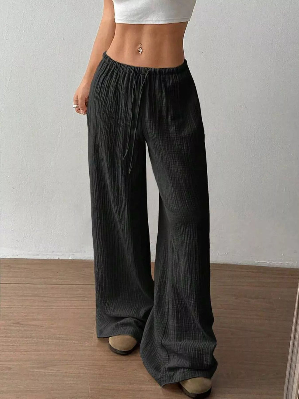 Wide-Leg Drawstring Pants - Aura Apparel