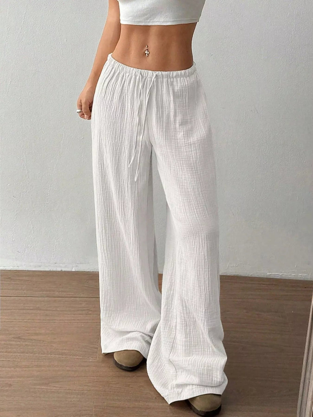 Wide-Leg Drawstring Pants - Aura Apparel