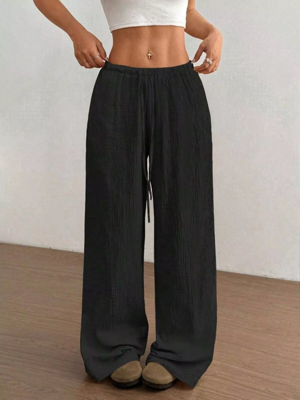 Wide-Leg Drawstring Pants - Aura Apparel