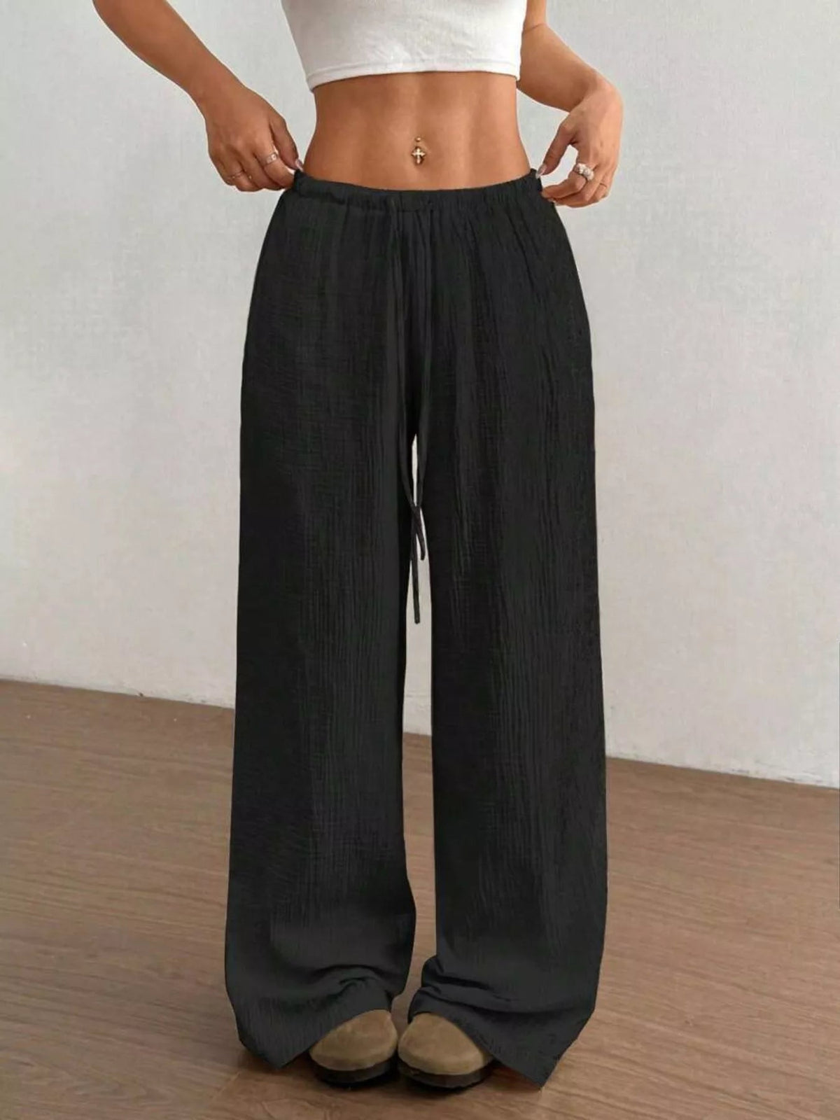 Wide-Leg Drawstring Pants - Aura Apparel