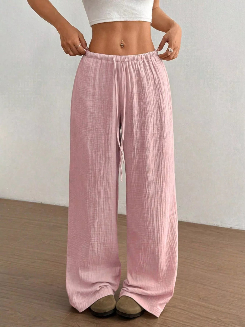 Wide-Leg Drawstring Pants - Aura Apparel