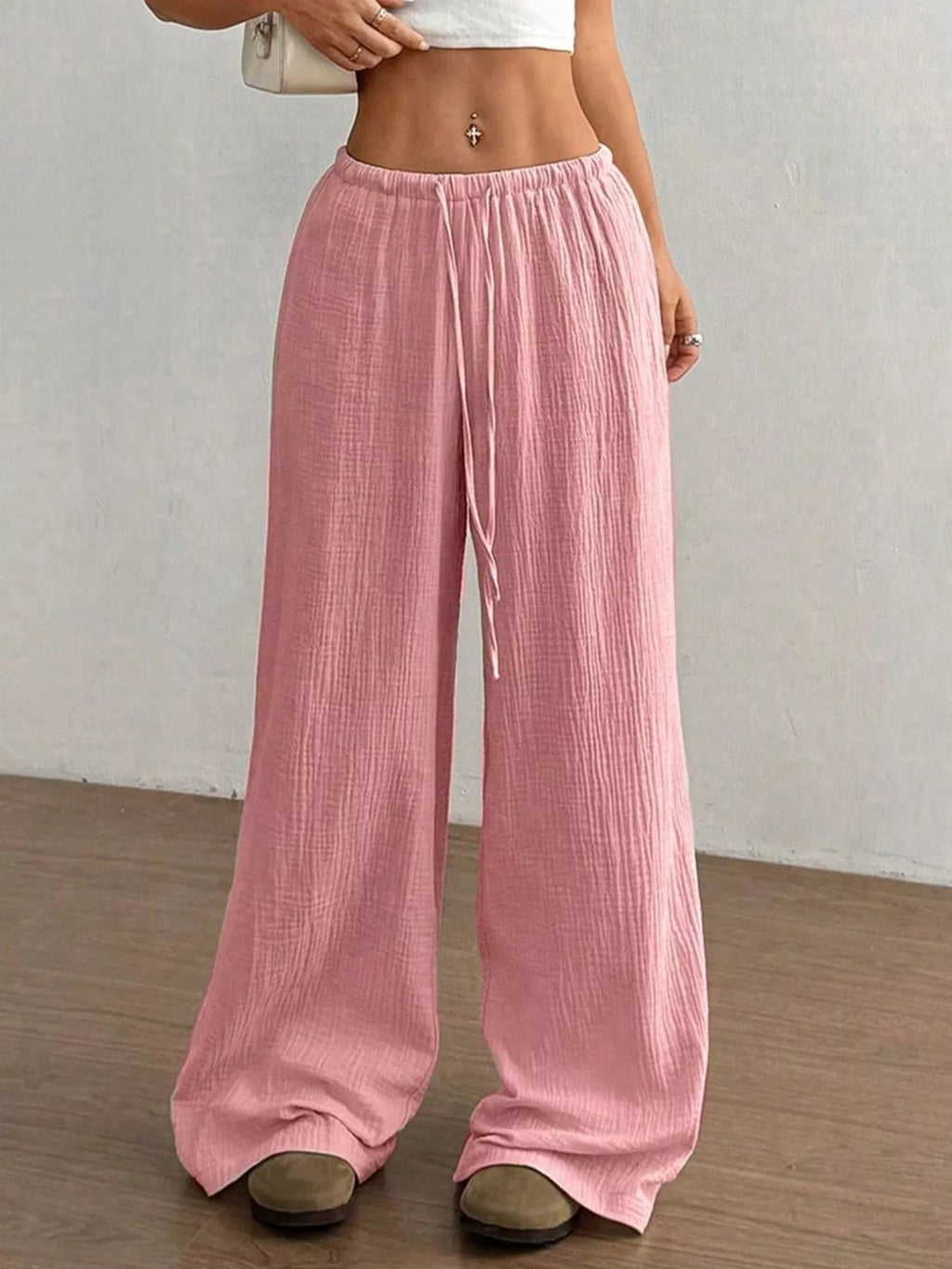 Wide-Leg Drawstring Pants - Aura Apparel
