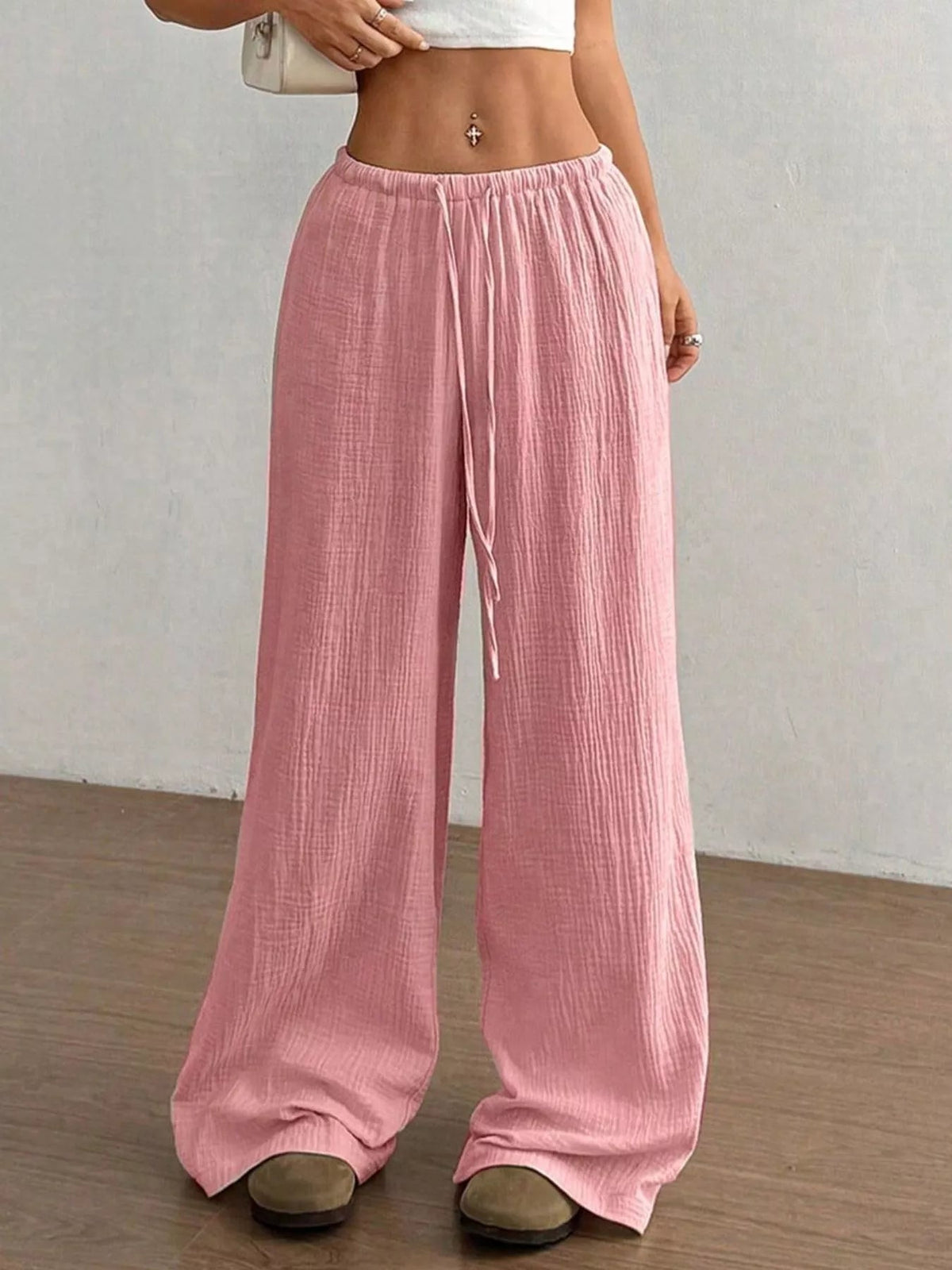 Wide-Leg Drawstring Pants - Aura Apparel