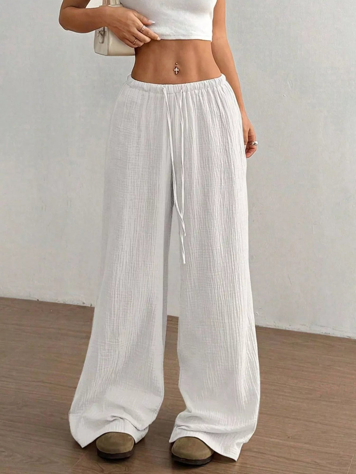 Wide-Leg Drawstring Pants - Aura Apparel