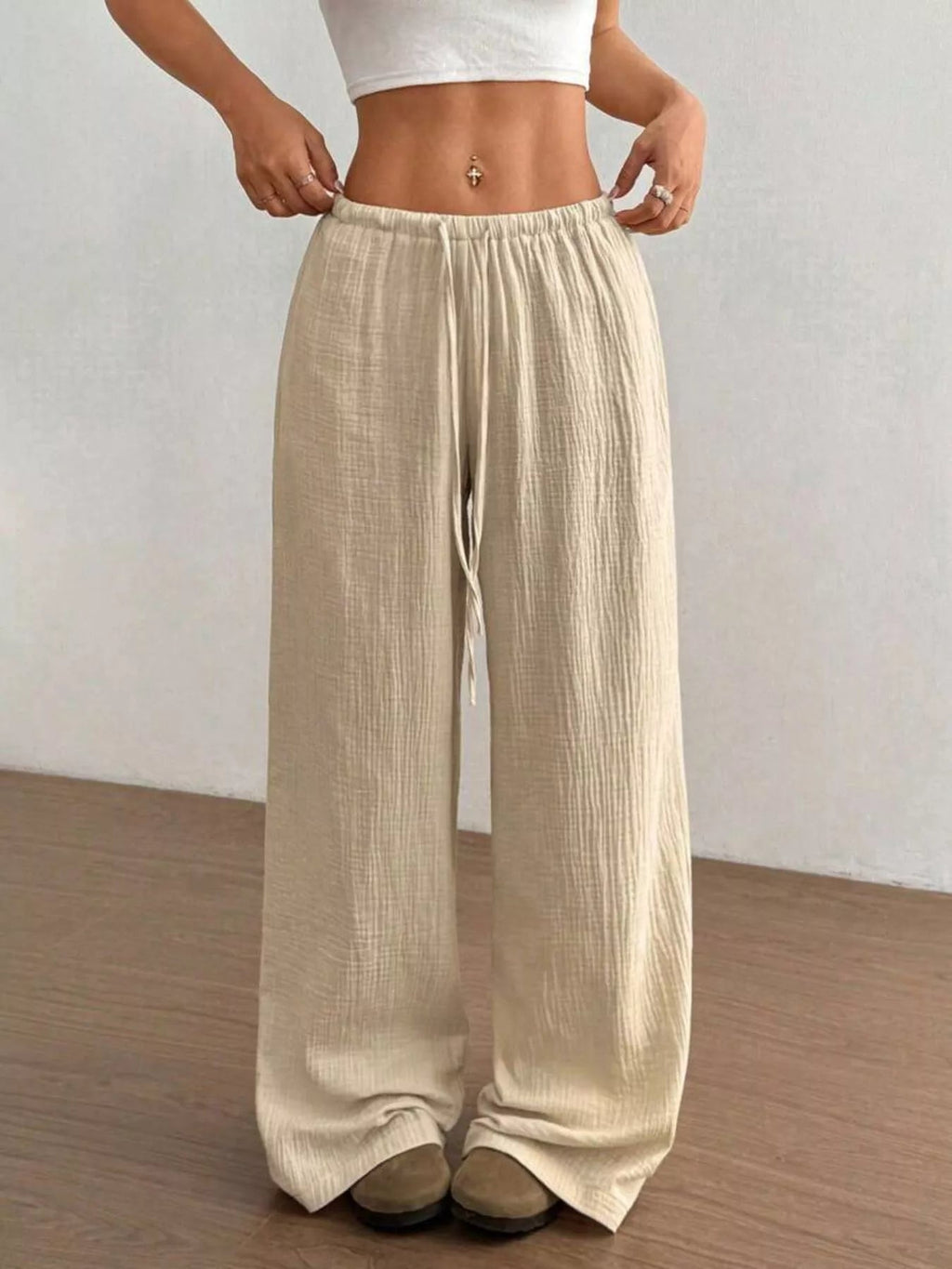Wide-Leg Drawstring Pants - Aura Apparel