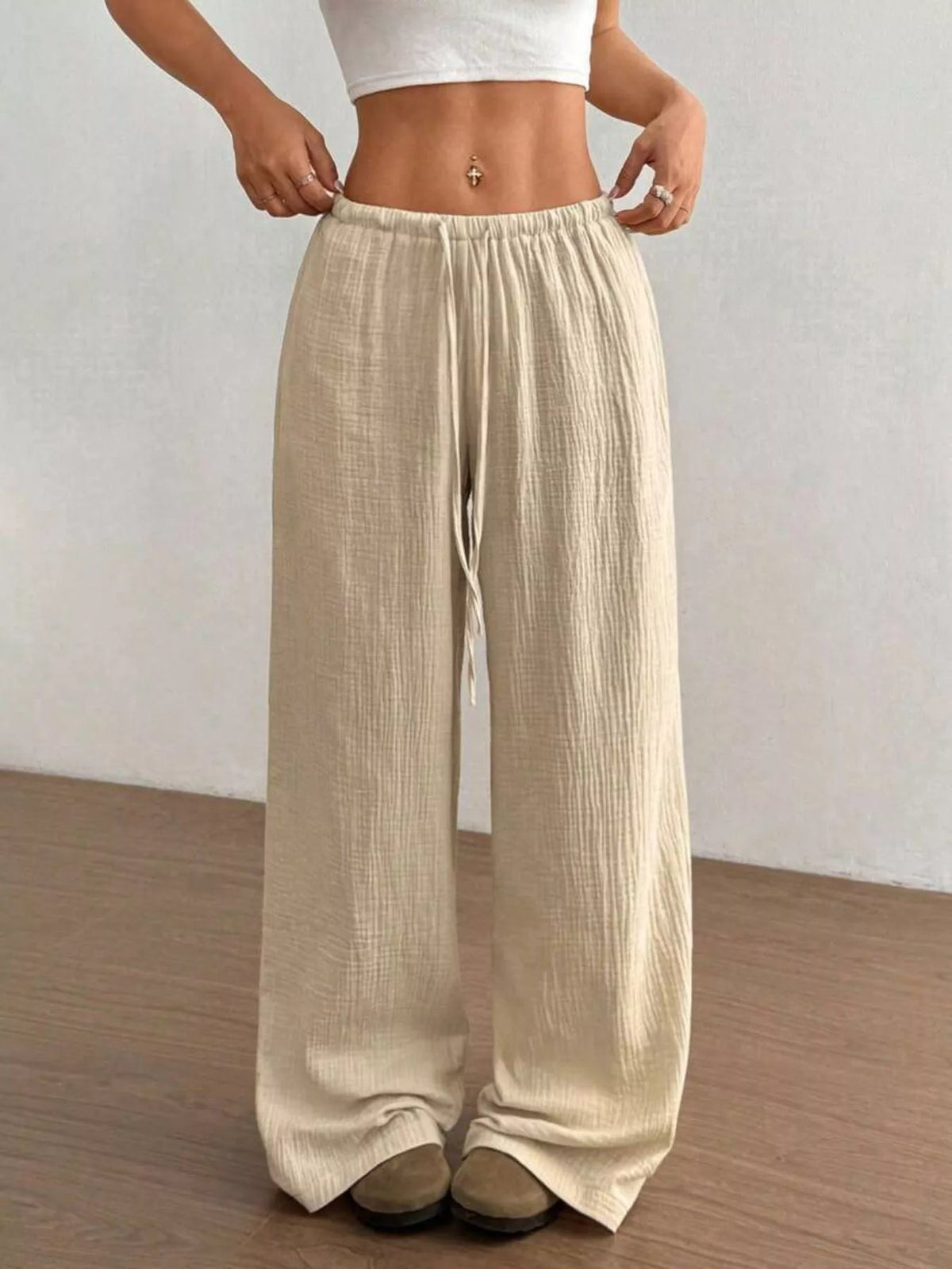 Wide-Leg Drawstring Pants - Aura Apparel