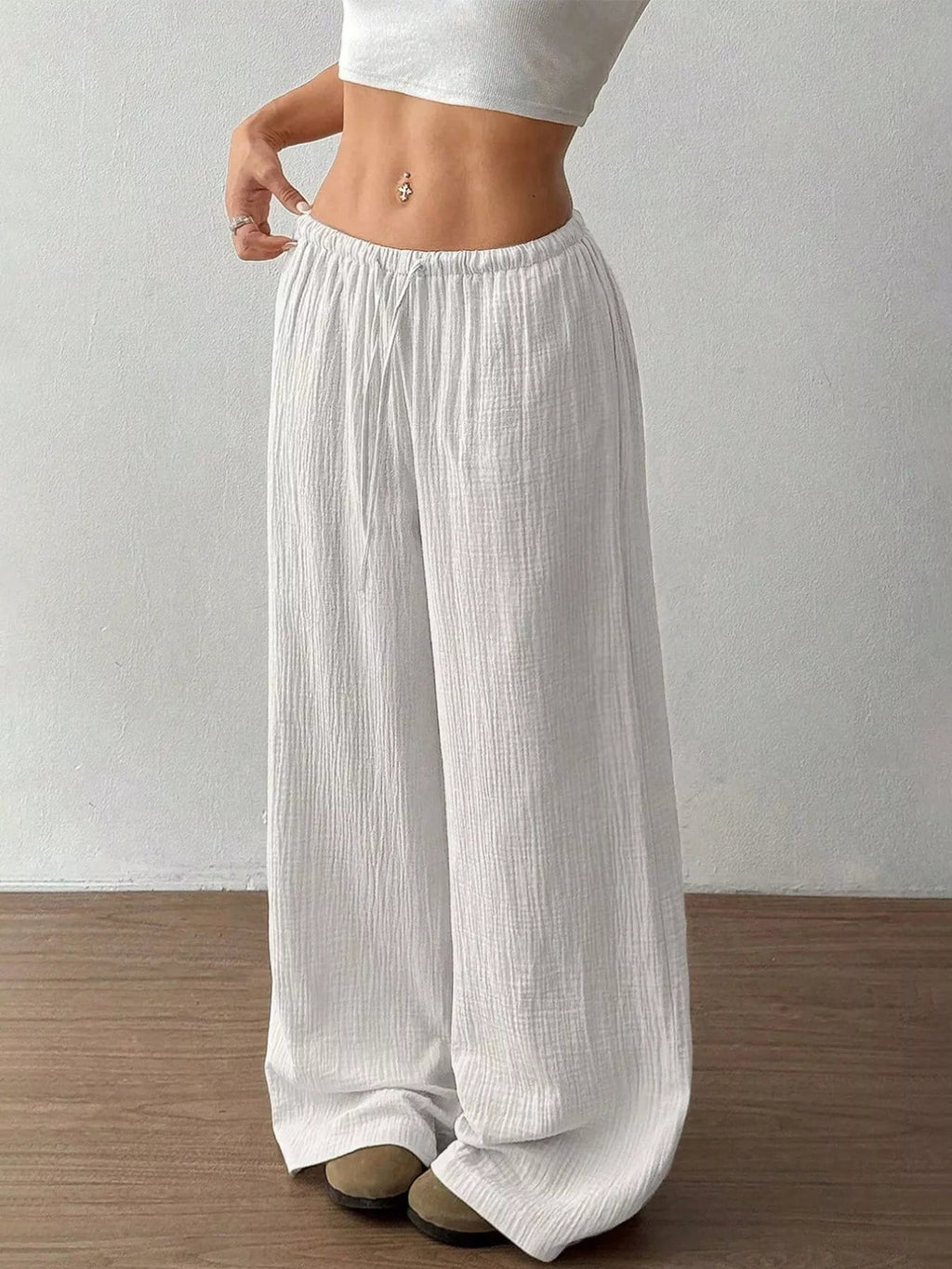 Wide-Leg Drawstring Pants - Aura Apparel