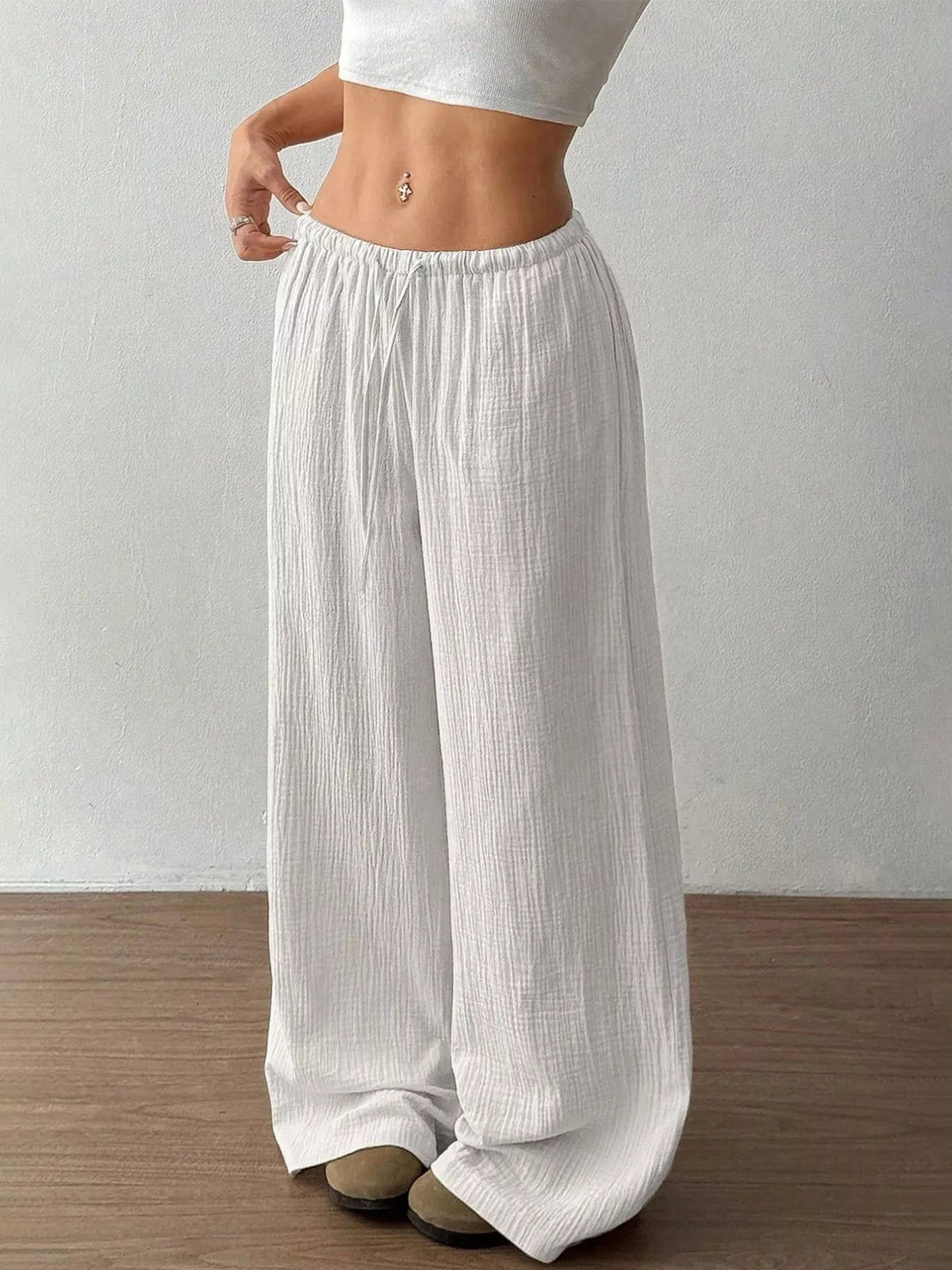 Wide-Leg Drawstring Pants - Aura Apparel