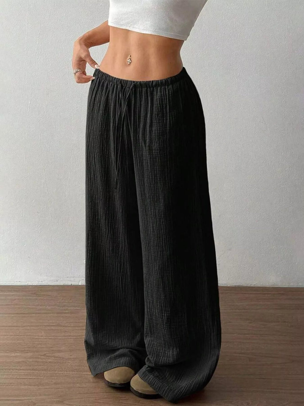 Wide-Leg Drawstring Pants - Aura Apparel