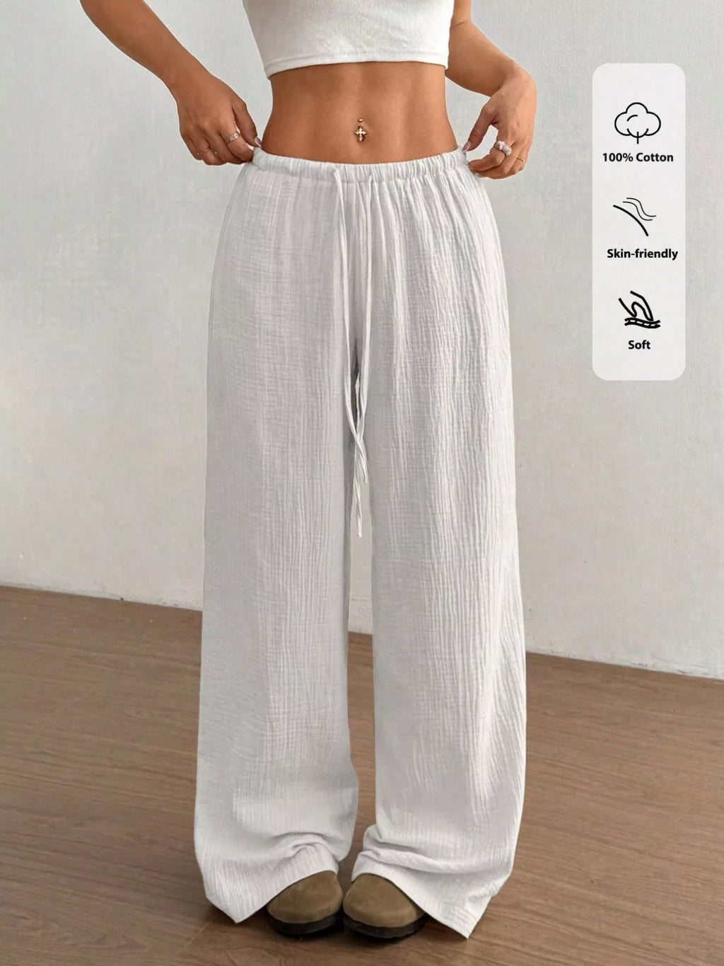 Wide-Leg Drawstring Pants - Aura Apparel