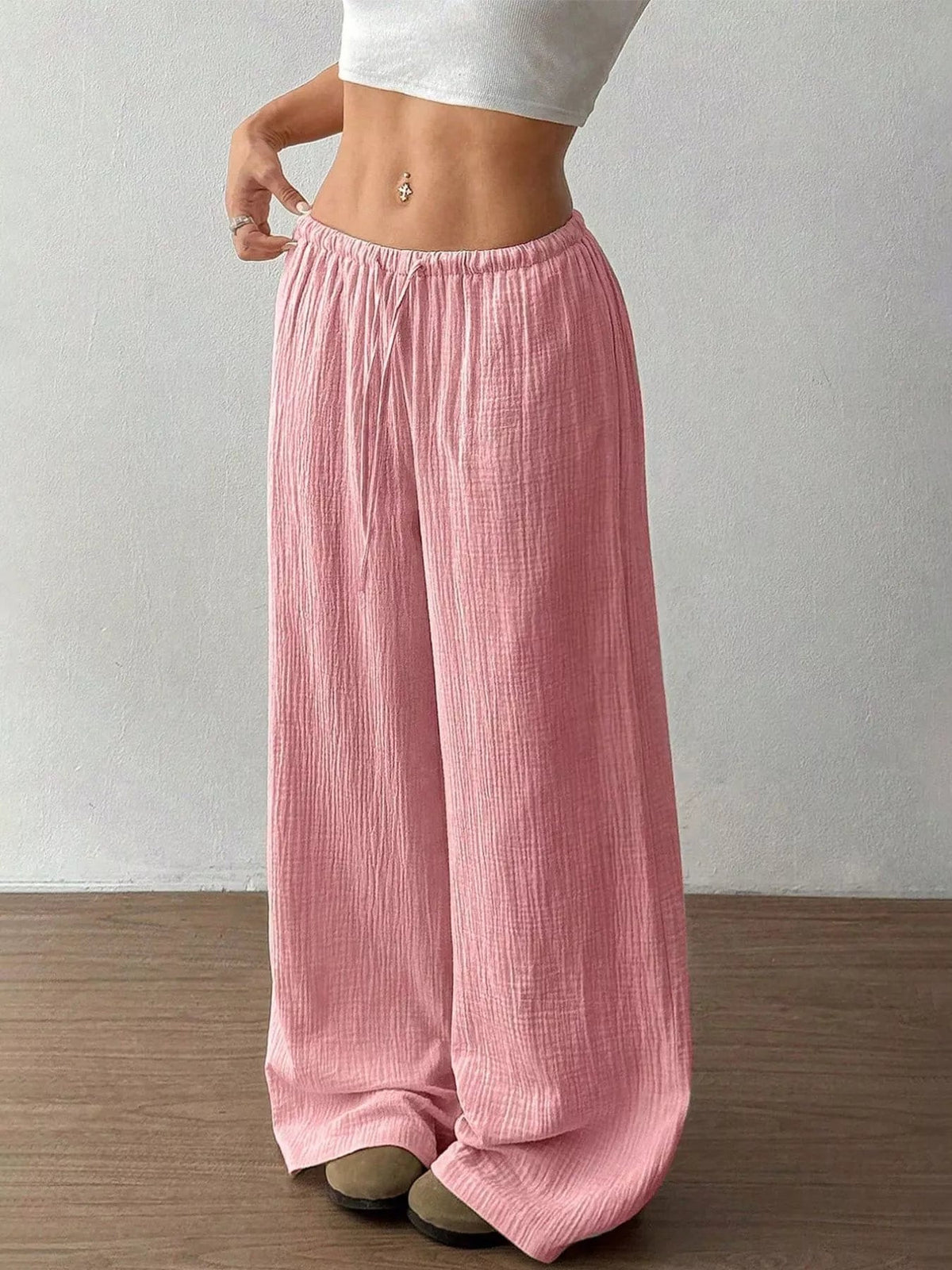 Wide-Leg Drawstring Pants - Aura Apparel