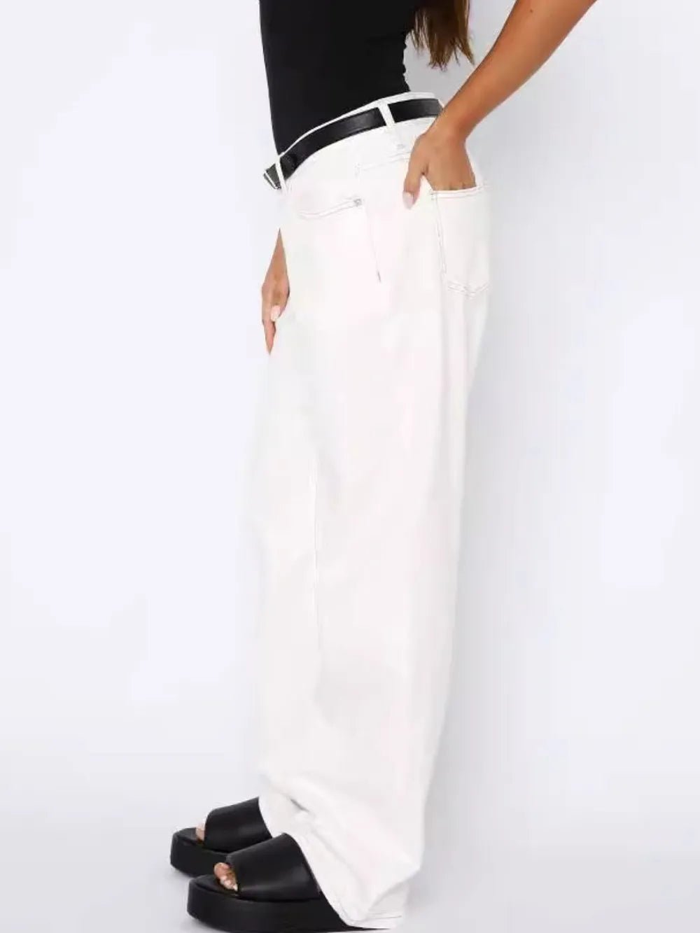 Wide Leg Jeans with Pockets - Aura Apparel