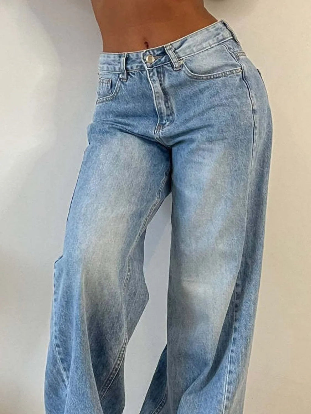 Wide Leg Jeans with Pockets - Aura Apparel