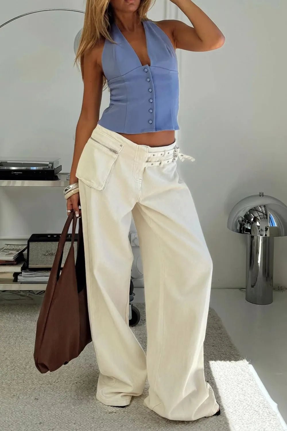 Wide Leg Jeans with Pockets - Aura Apparel