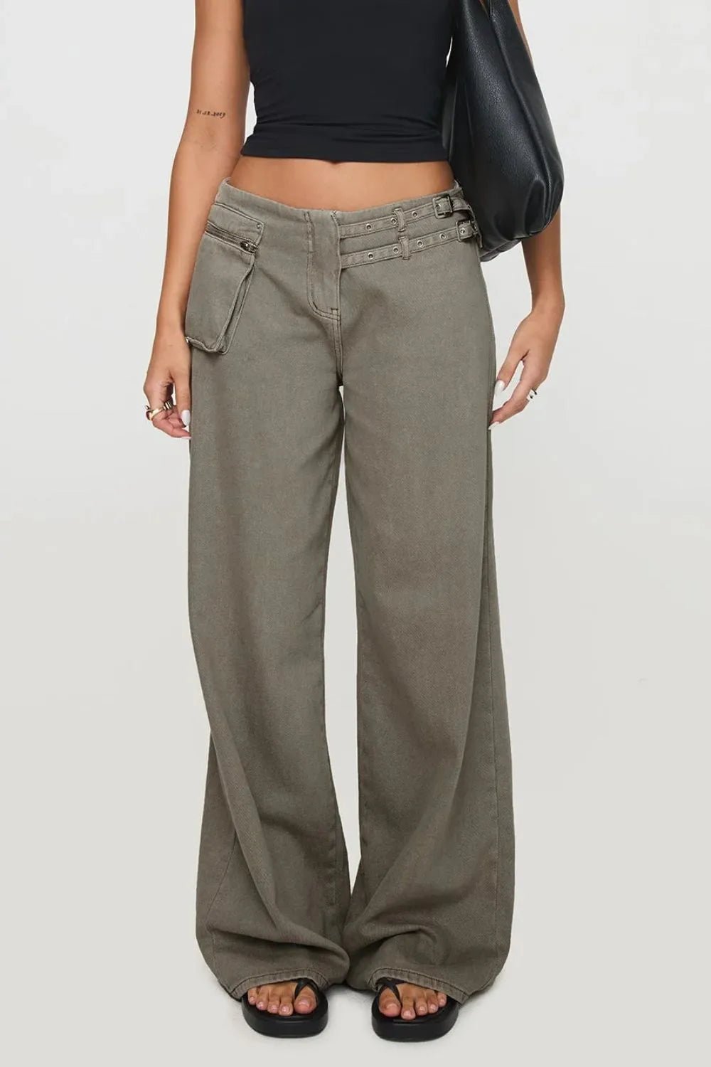 Wide Leg Jeans with Pockets - Aura Apparel