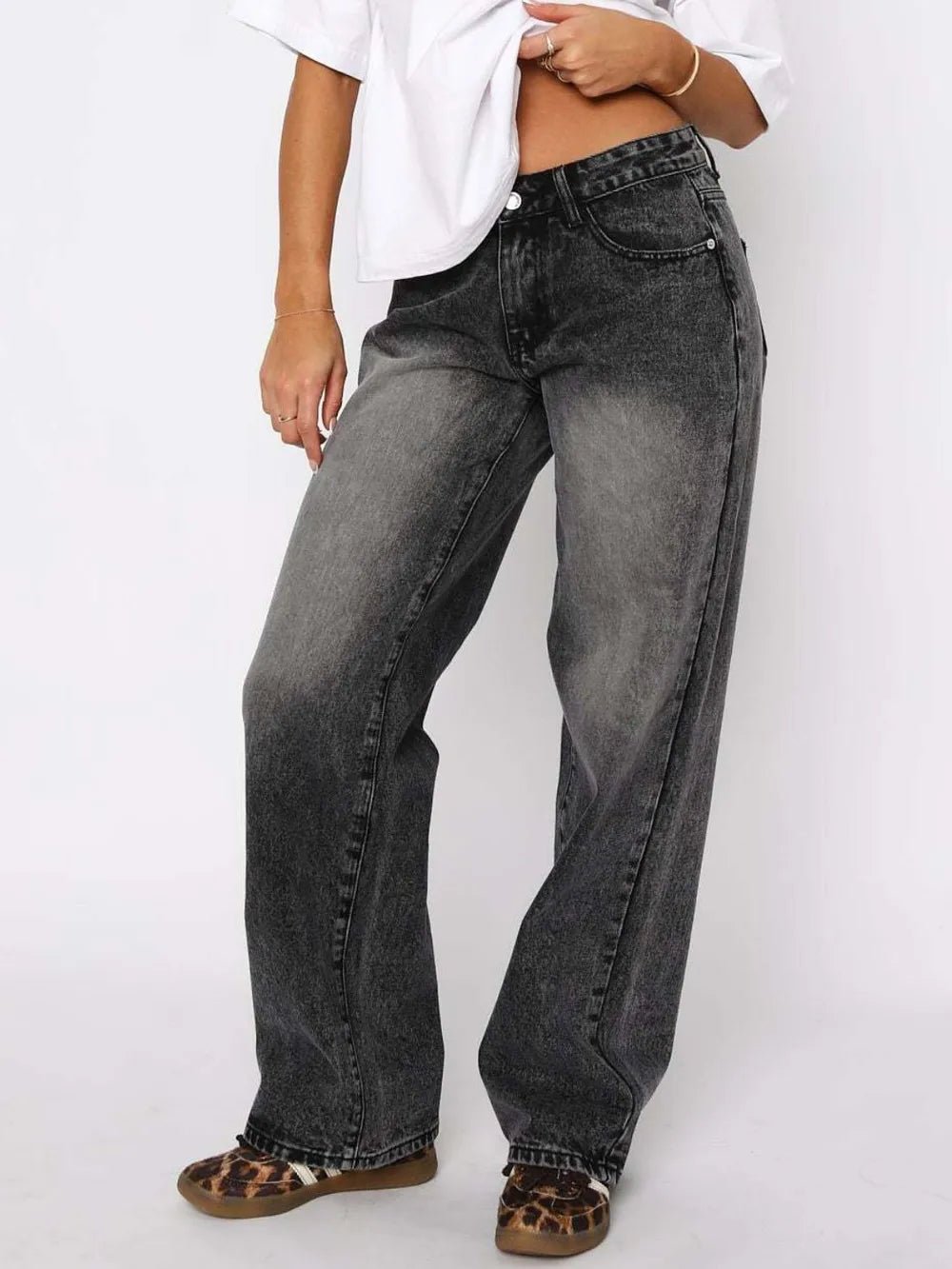 Wide Leg Jeans with Pockets - Aura Apparel