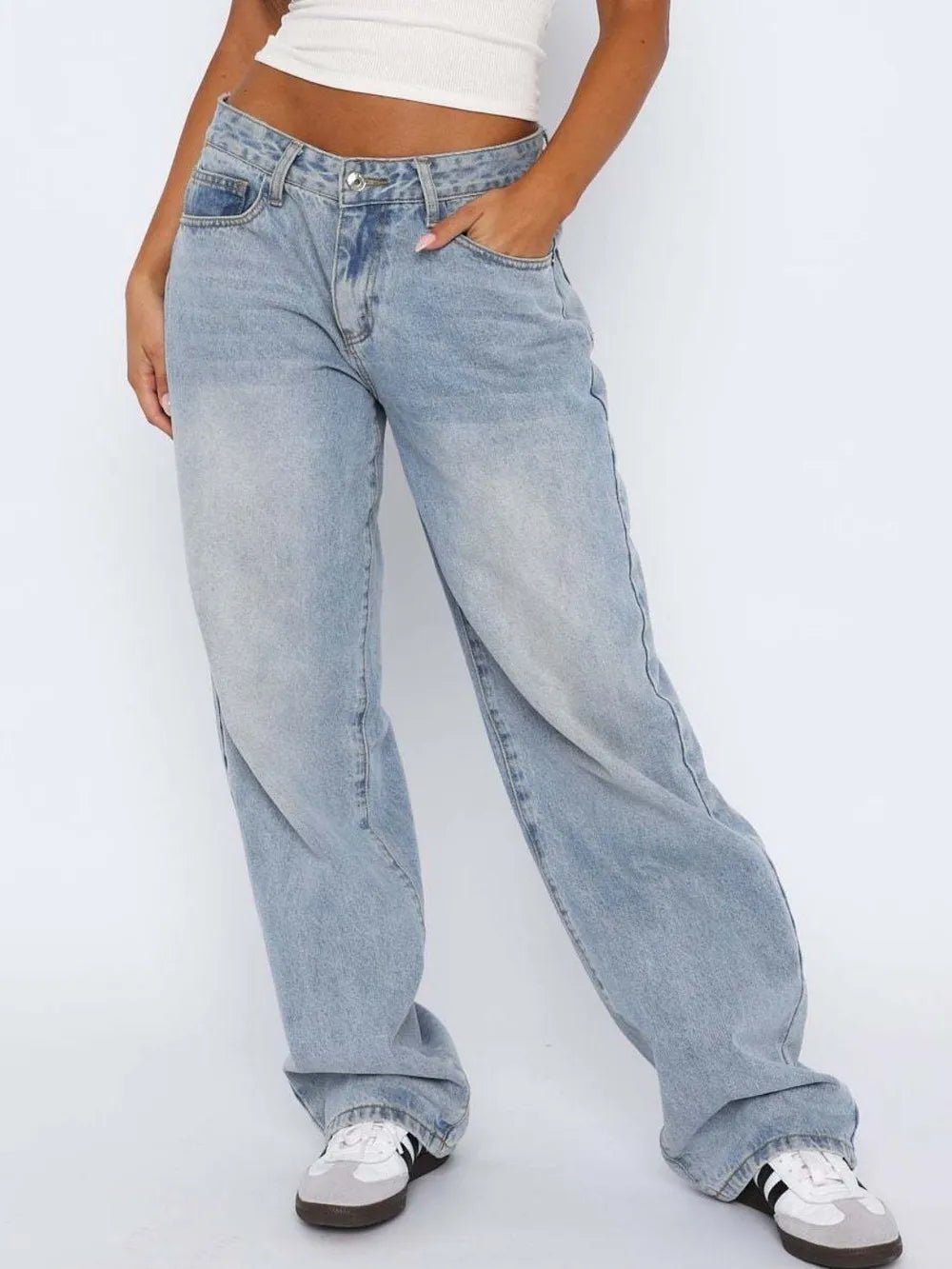 Wide Leg Jeans with Pockets - Aura Apparel