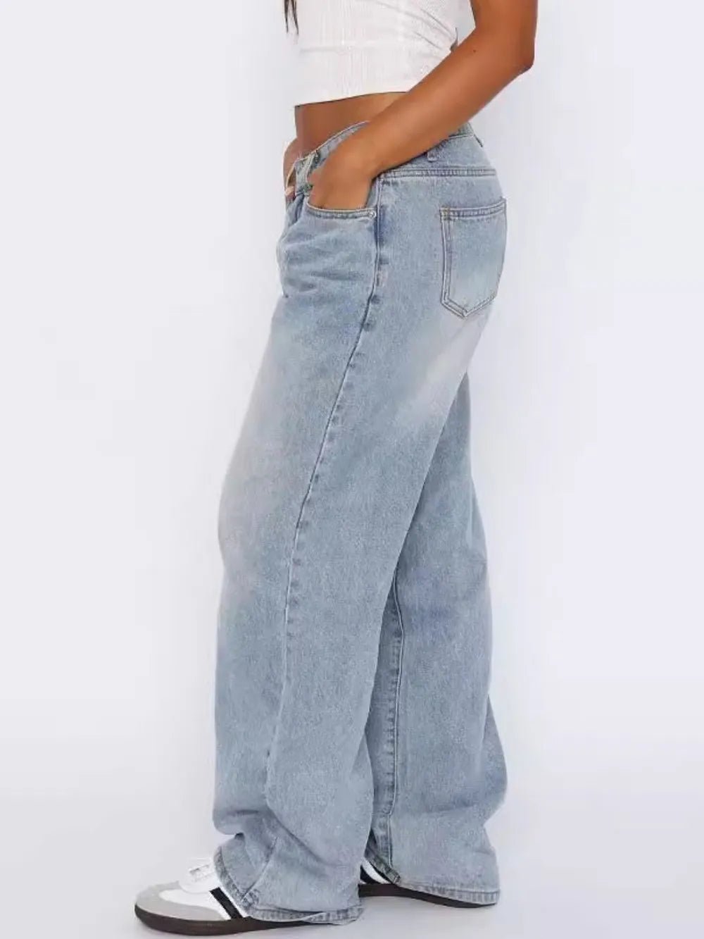 Wide Leg Jeans with Pockets - Aura Apparel