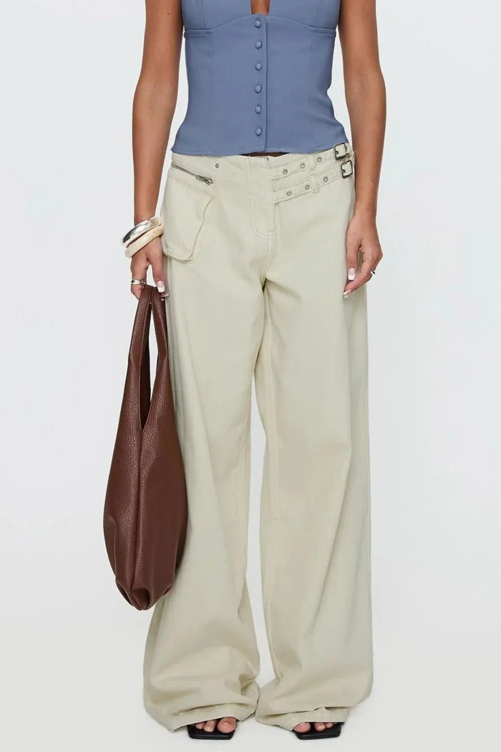 Wide Leg Jeans with Pockets - Aura Apparel