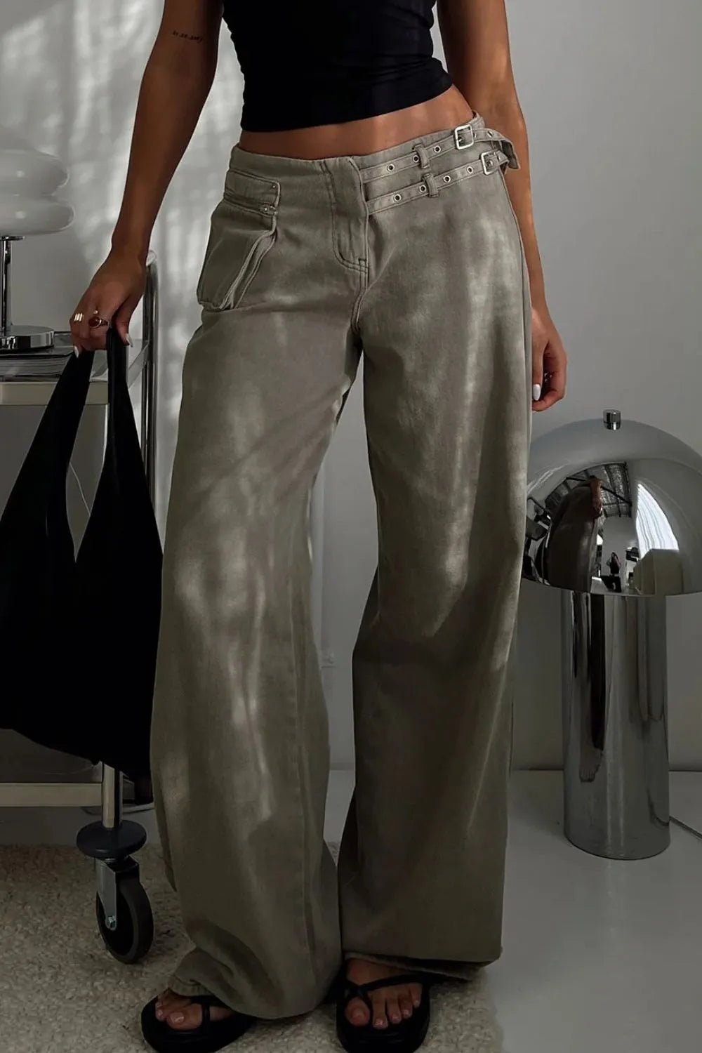 Wide Leg Jeans with Pockets - Aura Apparel